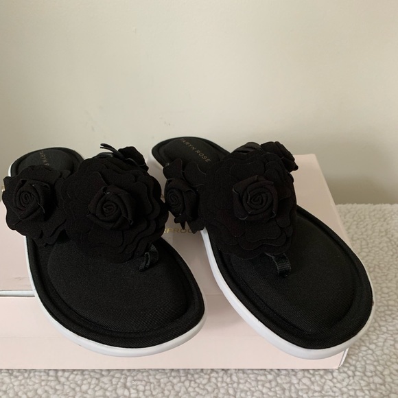 Taryn Rose Sammi Black Suede Flower Sandals - Picture 2 of 7